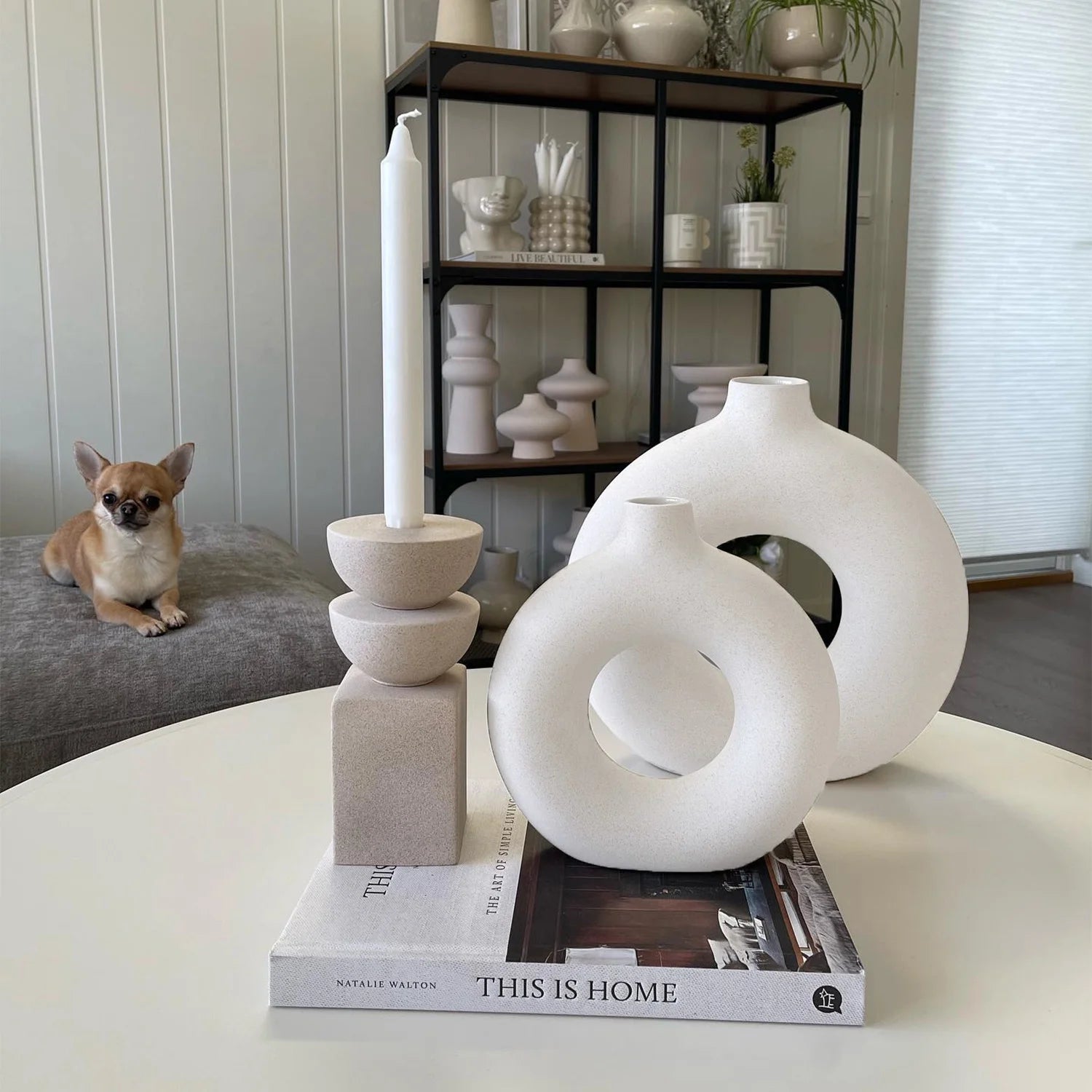 Ceramic Vases for Home Decor, Set of 2 Donut Vases 