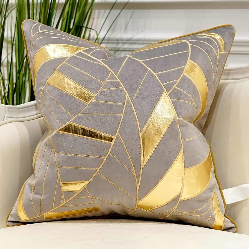 20 X 20 Inches Grey Gold Striped Cushion Case Luxury European Throw Pillow Cover Decorative Pillow for Couch Living Room Bedroom Car