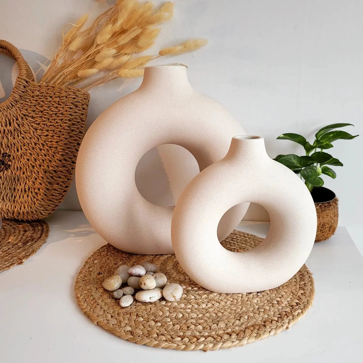 Ceramic Vases for Home Decor, Set of 2 Donut Vases 