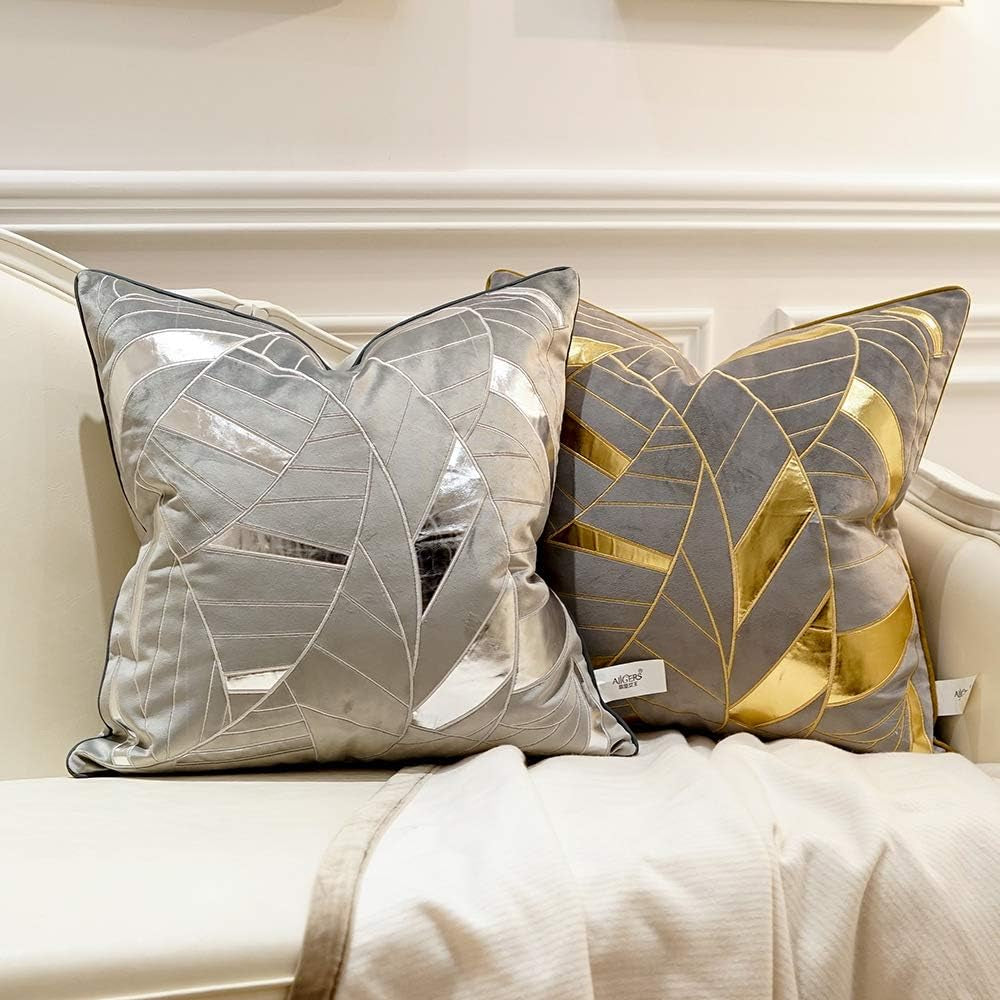 20 X 20 Inches Grey Gold Striped Cushion Case Luxury European Throw Pillow Cover Decorative Pillow for Couch Living Room Bedroom Car